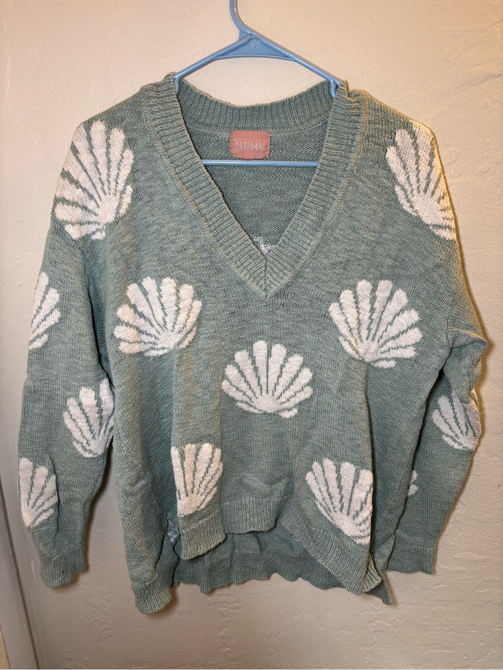 Show Me Your MuMu Sage Green & White Shell V-Neck Sweater